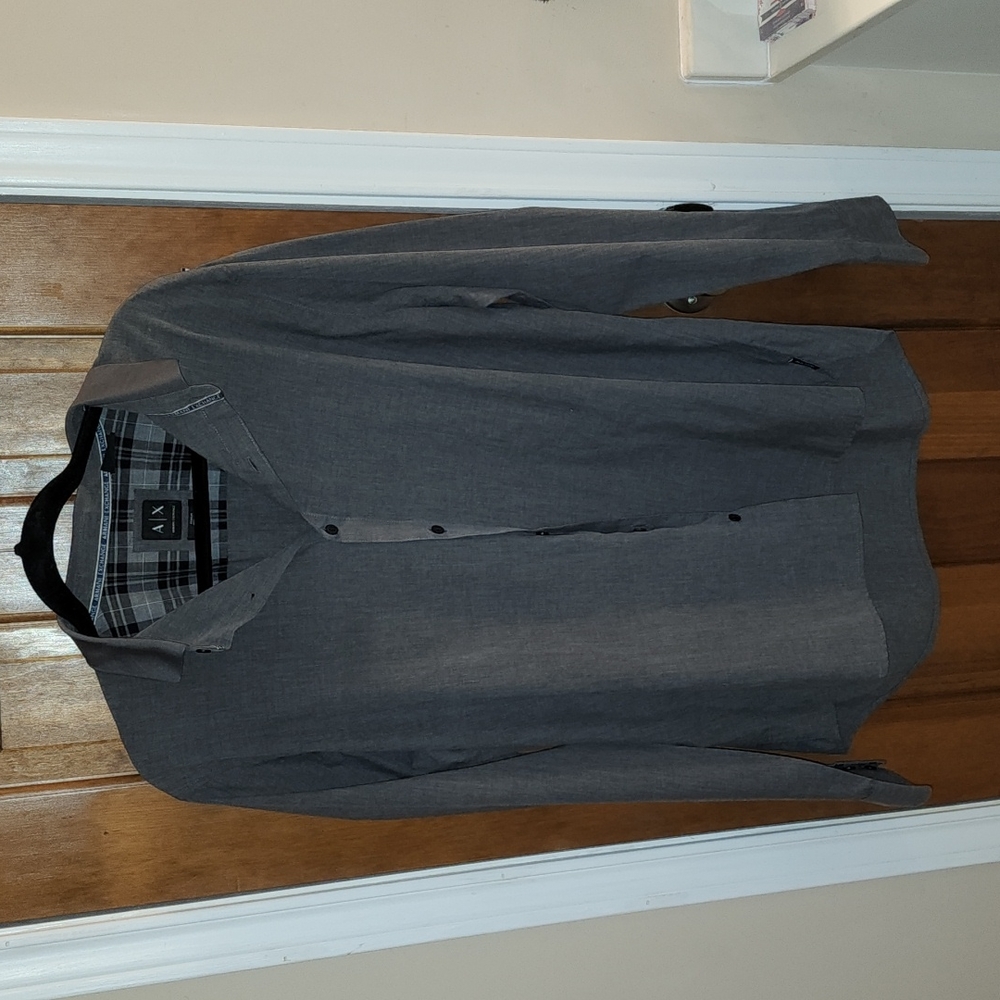 XL Regular Armani Exchange Grey Button Down Long Sleeve Dress Shirt
